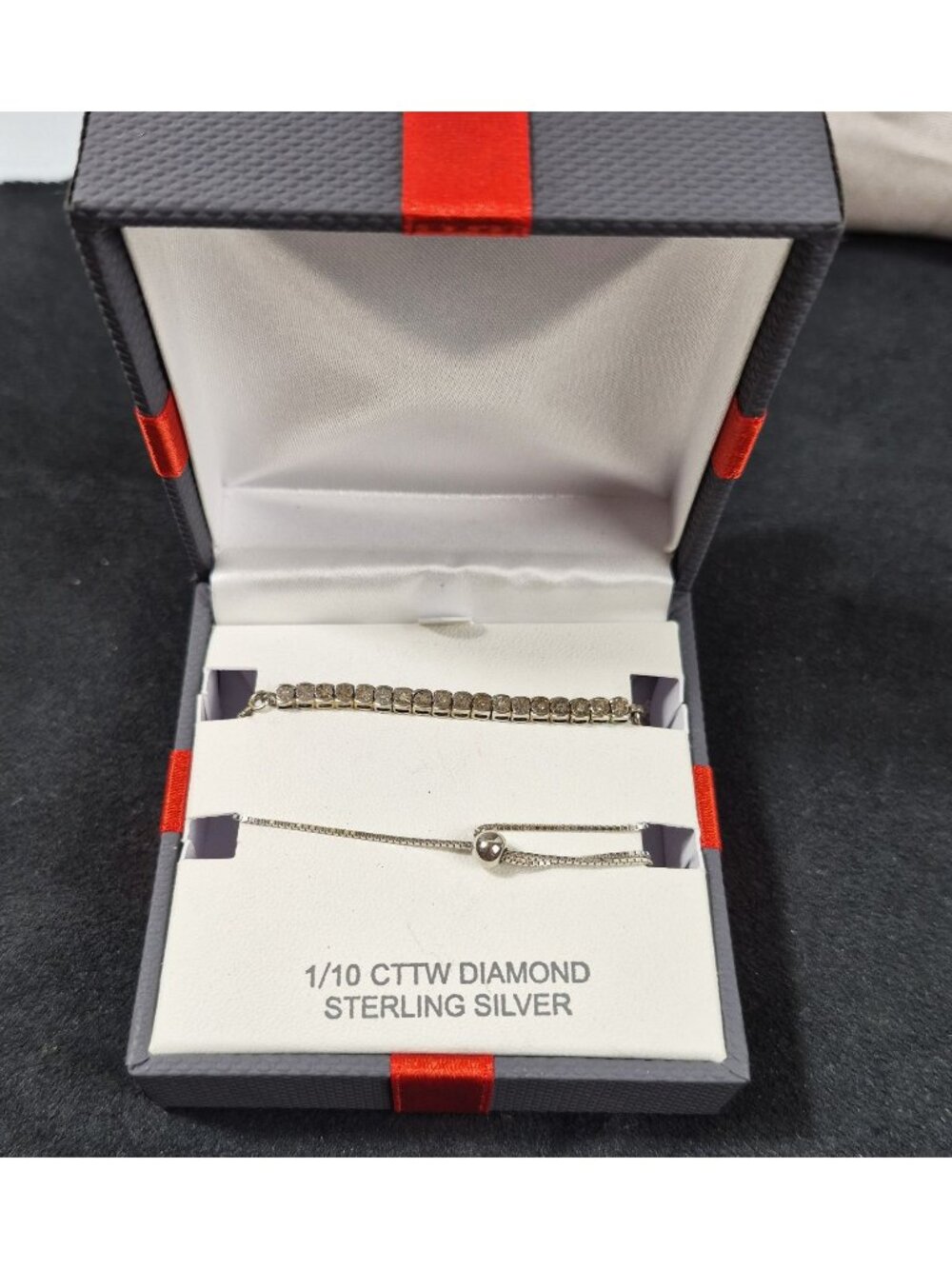 JC Penney 1/10 CTTW Diamond Sterling Silver Bolo Tennis Bracelet W/Box Vintage